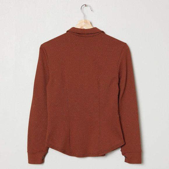 Vtg 70s Rust Geometric Print Knit Top S - Picture 6 of 9